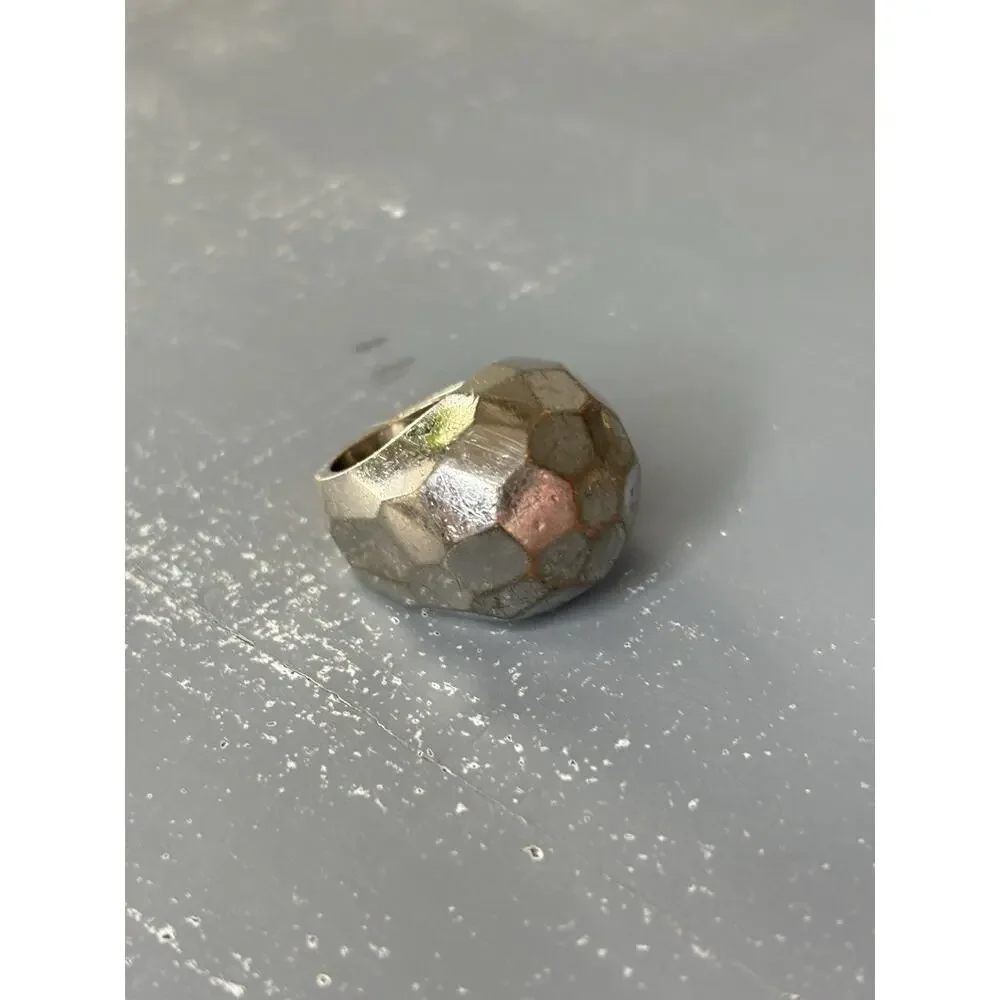 Alexis Bittar Gold Wash Silver Tone Honeycomb Dome Ring Statement Sz 7 Y2K
